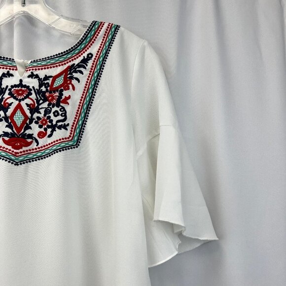 Shein Womens Multicolor Floral Embroidered Short Sleeve Blouse Top Size Medium - Picture 5 of 8